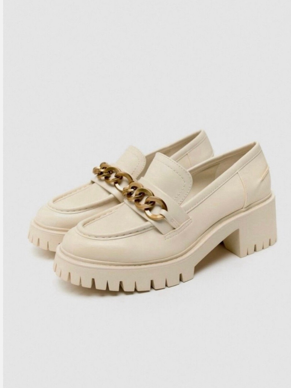 Zara Cream Chain-Detail Chunky Loafers Size 9